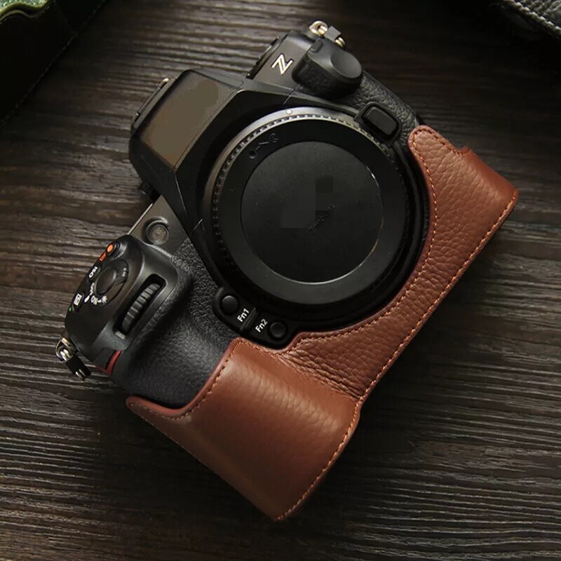 Genuine Leather Camera Half Case Bag for Nikon Z8 Camera Retro Cover Handmade