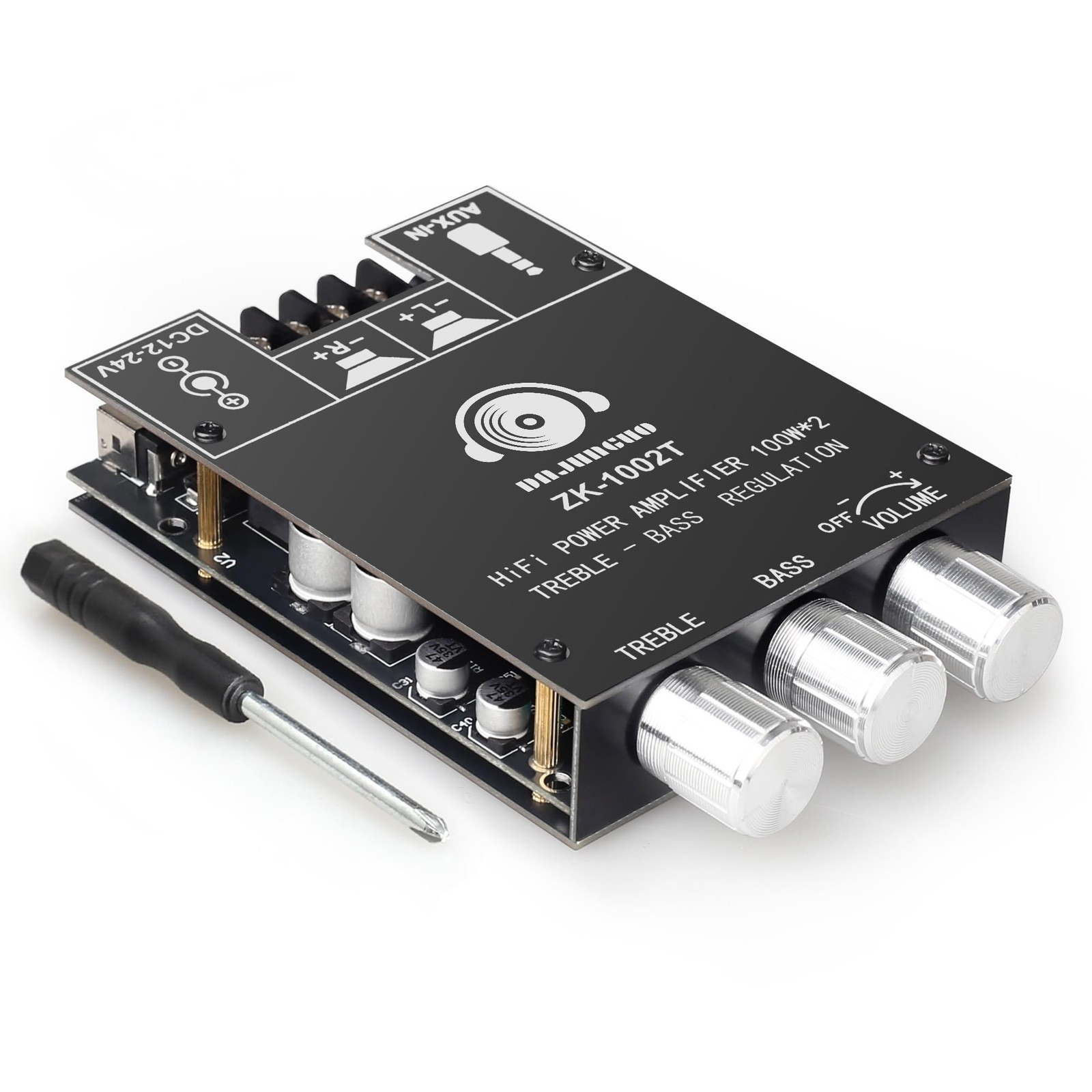 100W+100W Amplifier Board Treble Bass Control DC 9-24V BT AUX Inputs 2.0 Channel