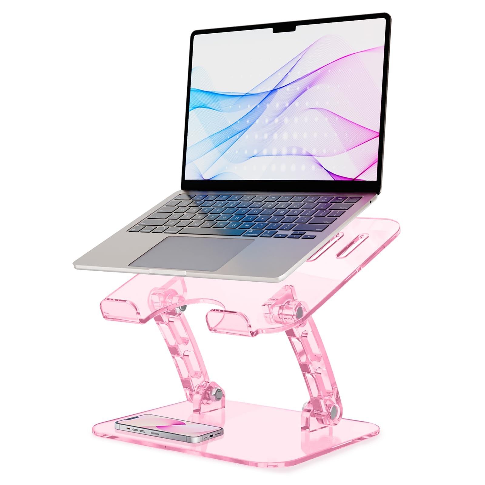 Pink Foldable Clear Portable Acrylic Ergonomic Adjustable Laptop Stand 1017.3