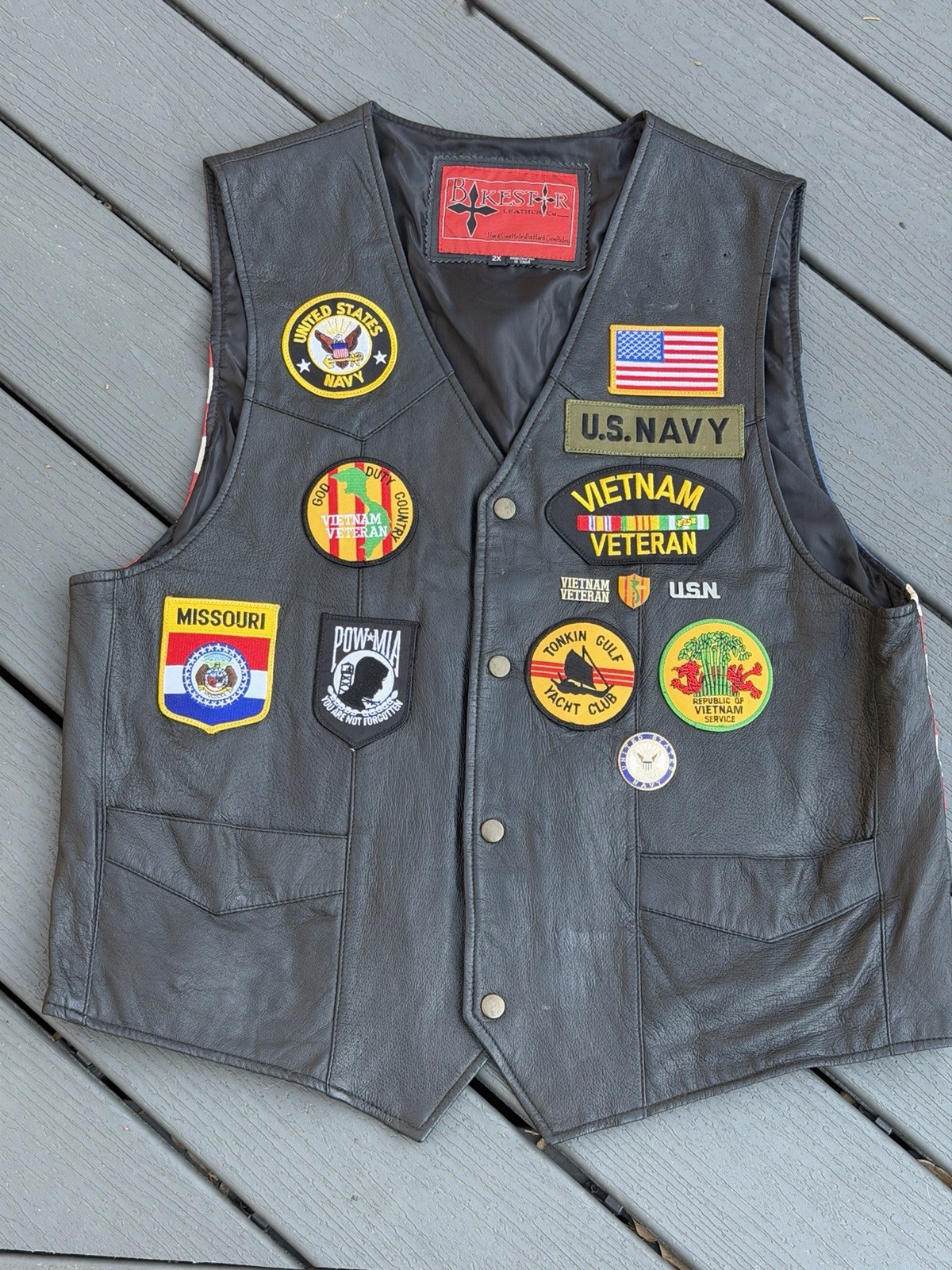 BikeStar Leather Best VIETNAM VETERAN US Navy American Flag Back Patches 2XL