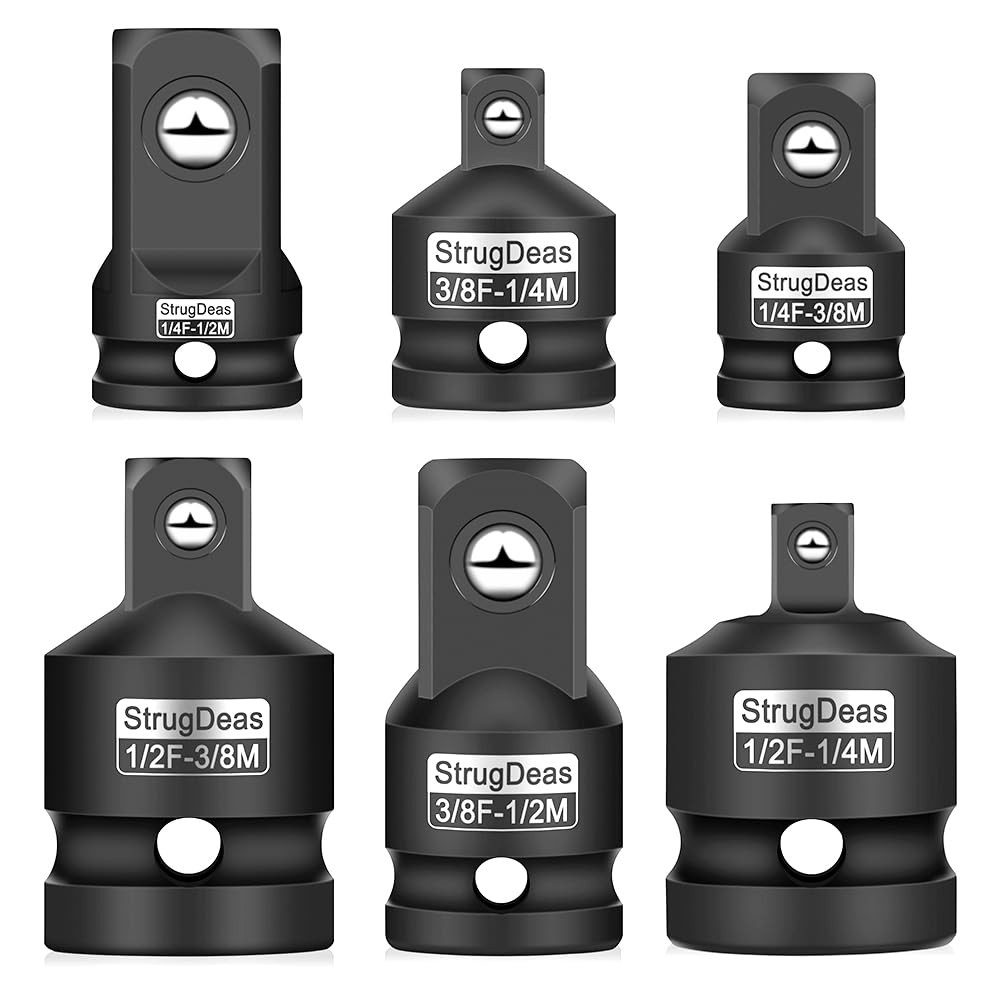 6 Piece impact Socket Adapter and Reducer Set, 1/4", 3/8", 1/2" Impact, Black