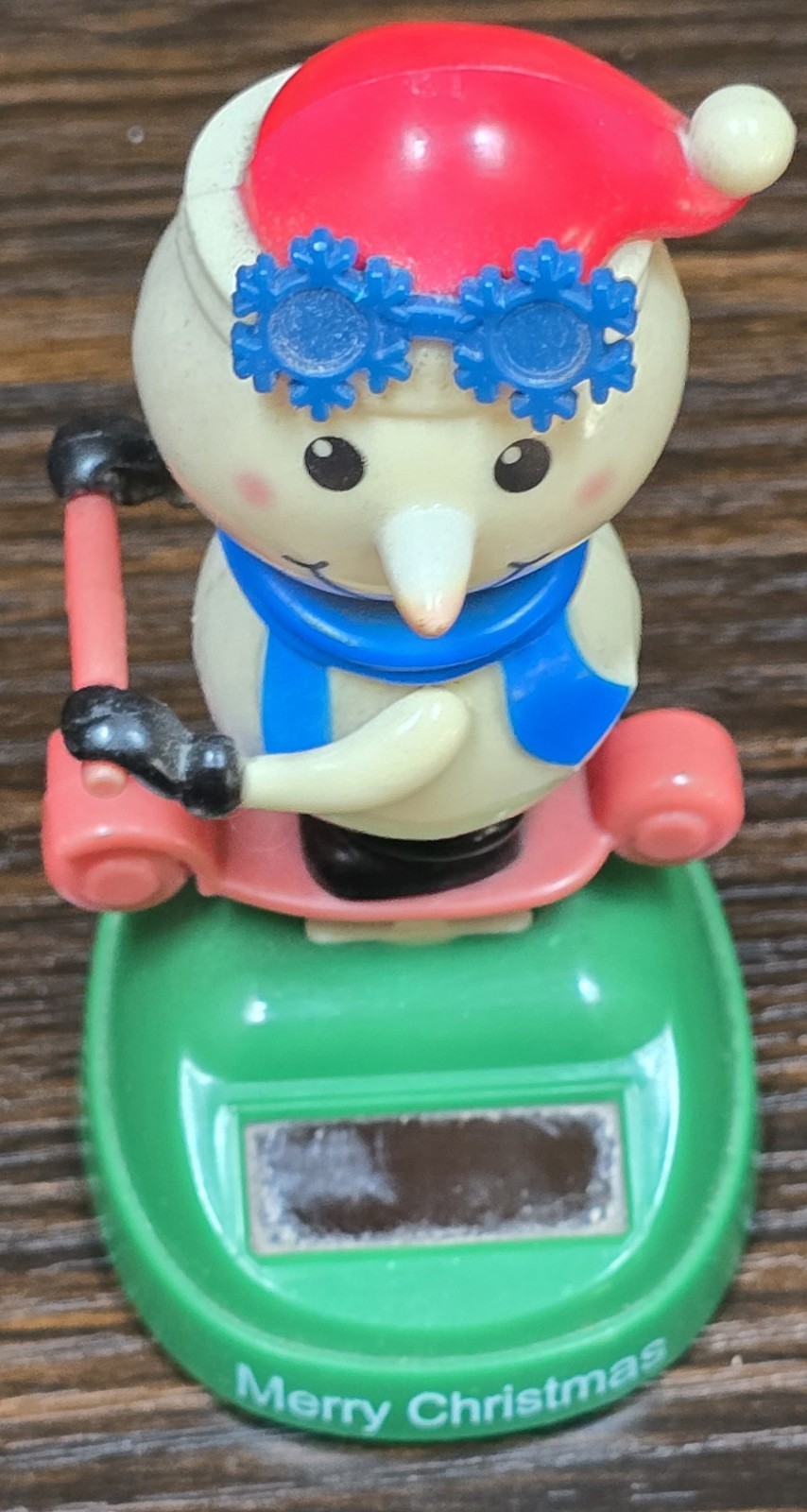 4¼" Solar Powered Dancing Snowman w/ Christmas Hat Bobble Head Riding A Scooter