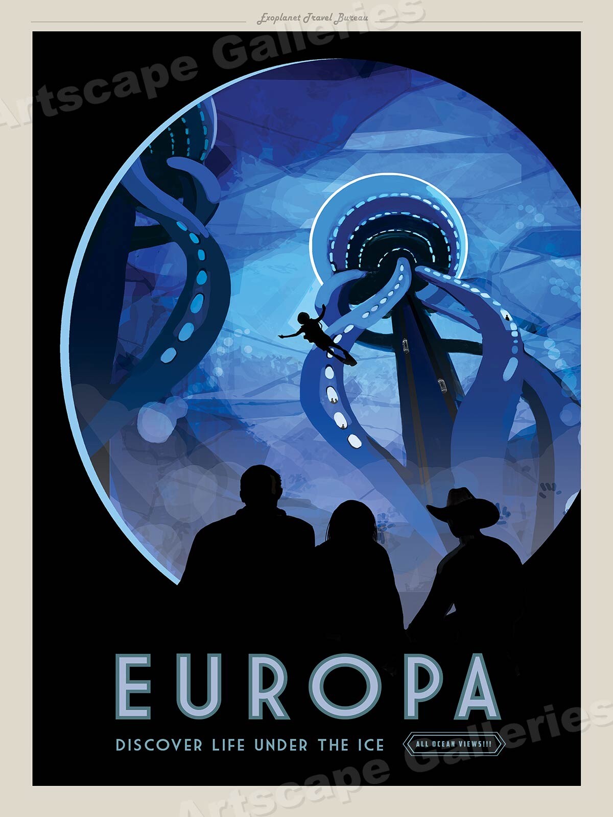 "Europa - Life Under the Ice" Retro Space Exploration NASA Travel Poster - 18x24