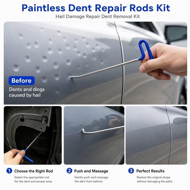 20Pcs Car Push Puller Rods Dent Removal Paintless Tools Repair Hammer kit