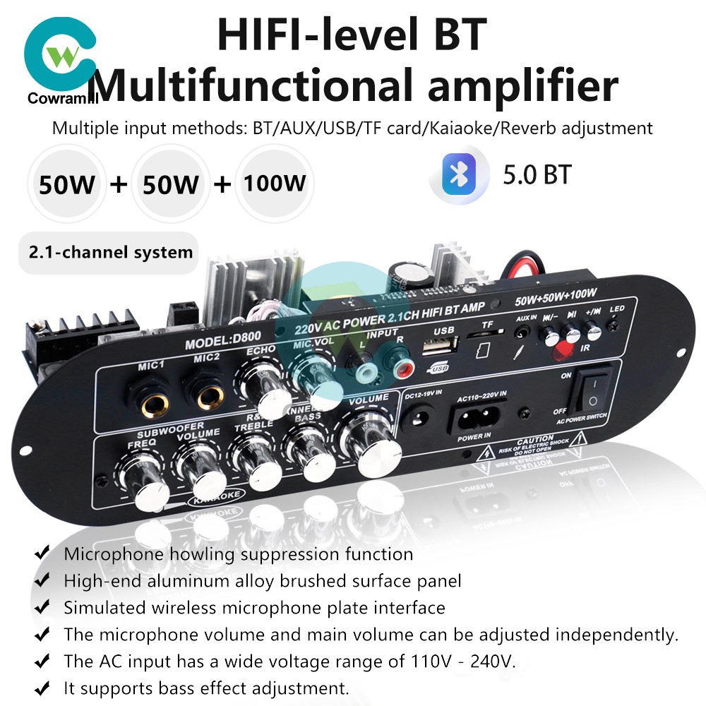 Bluetooth 5.0 Digital Audio Amplifier Board 2.1Channel 50W*2+100W High Power Out