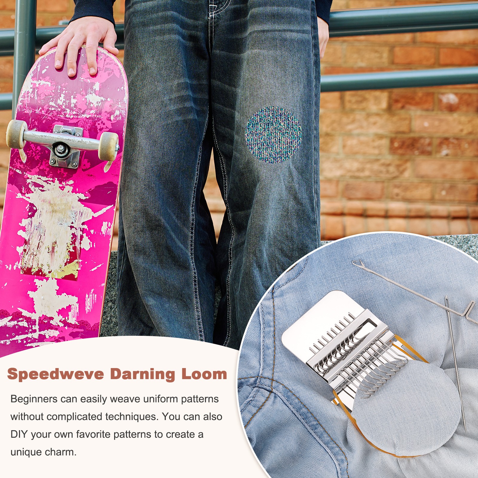 Speedweve Darning Loom, 21 Hooks Mini Weaving Knitting Machine Silver