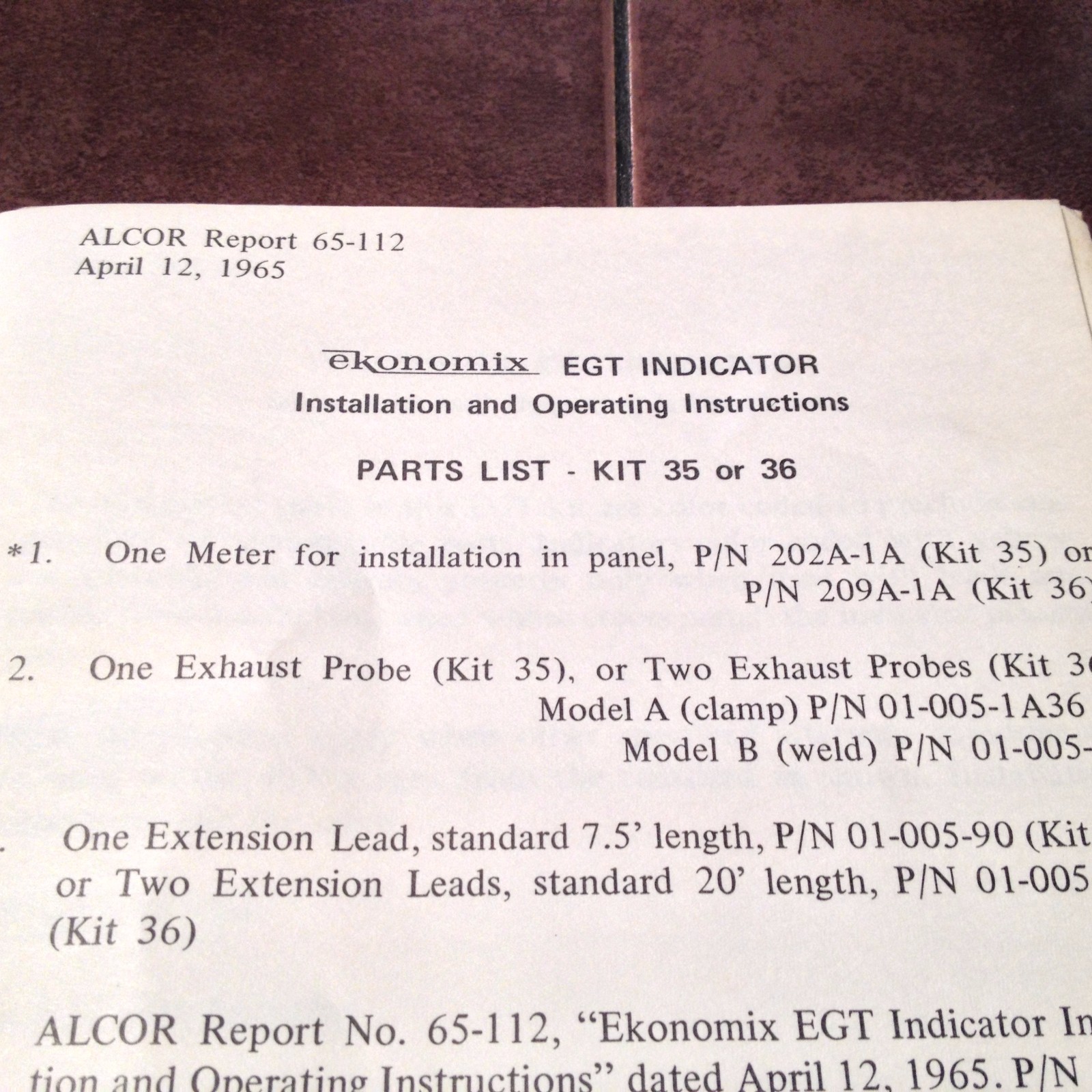 Alcor Ekonomix EGT Indicator Installation & Operating Manual