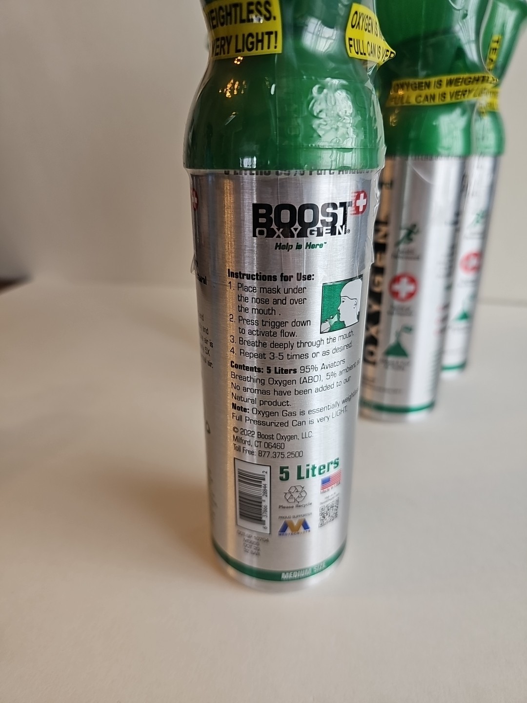 5- Boost Oxygen 95% Pure Oxygen 5 Liters, 5 Bulk Pack, Natural, New & Sealed