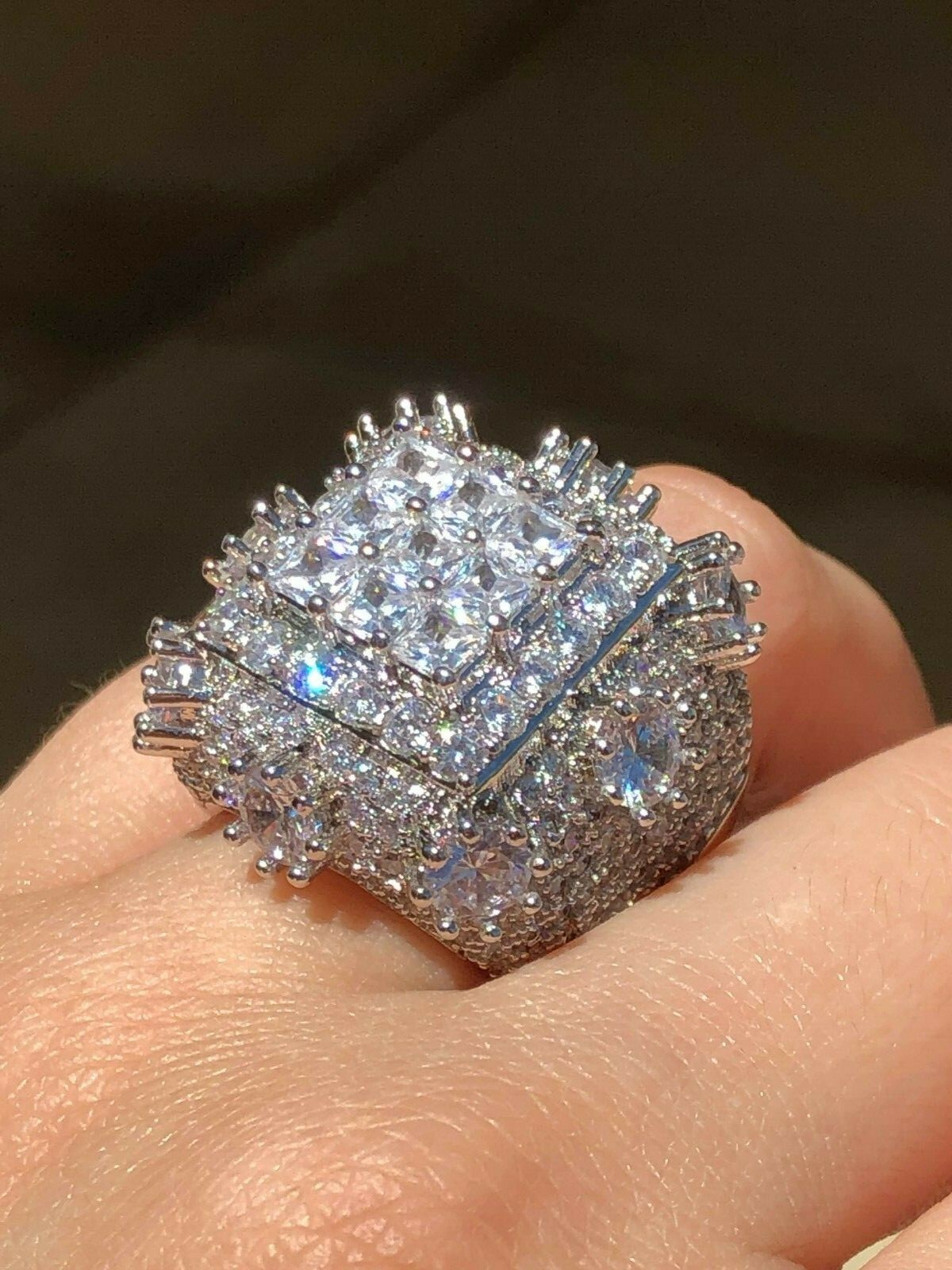 Men's Bling 8ct CLARITY Pinky RING 14k Gold Finish ICY HIP-HOP Pinkie Size 7-12