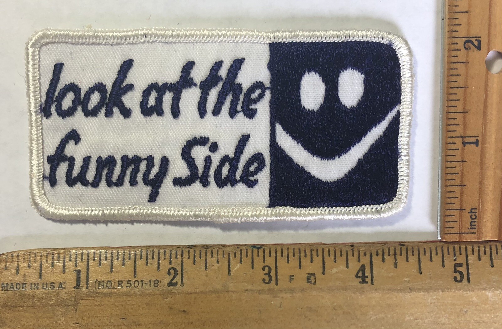 Vintage Look At The Funny Side Patch Humor Hippie Biker Smiley Face