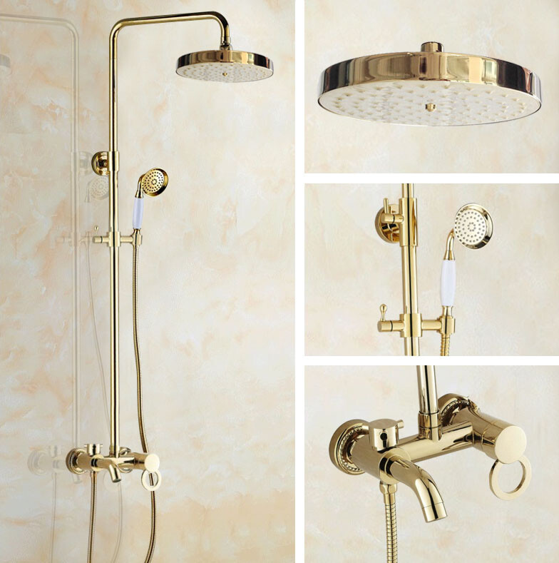 Luxury Gold Color Brass Bathroom Rainfall Shower Fiacet Set Mixer Tap 2gf415