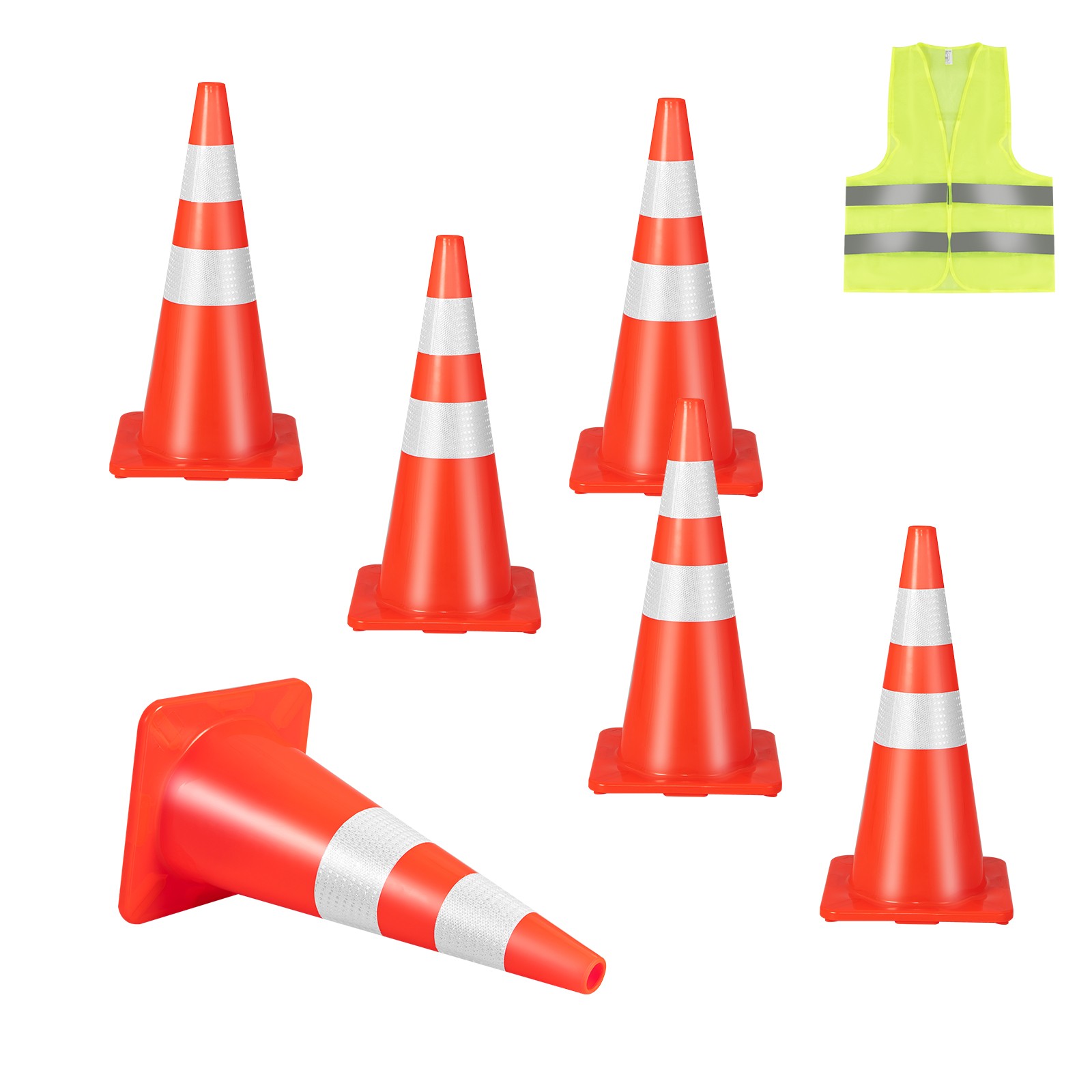 6 Pack Traffic Safety Cones 28" PVC Road Parking Cones with Reflective Collar