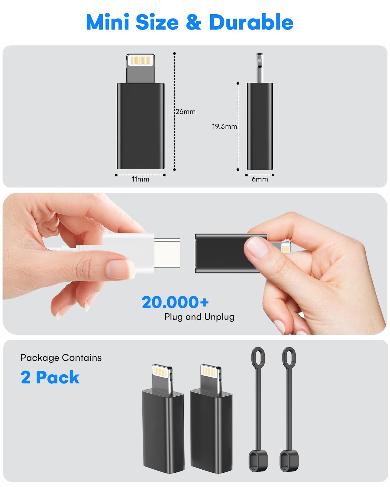 MFi Certified USB C to Lightning Adapter 2-Pack, 27W Fast 2 Pack, Black
