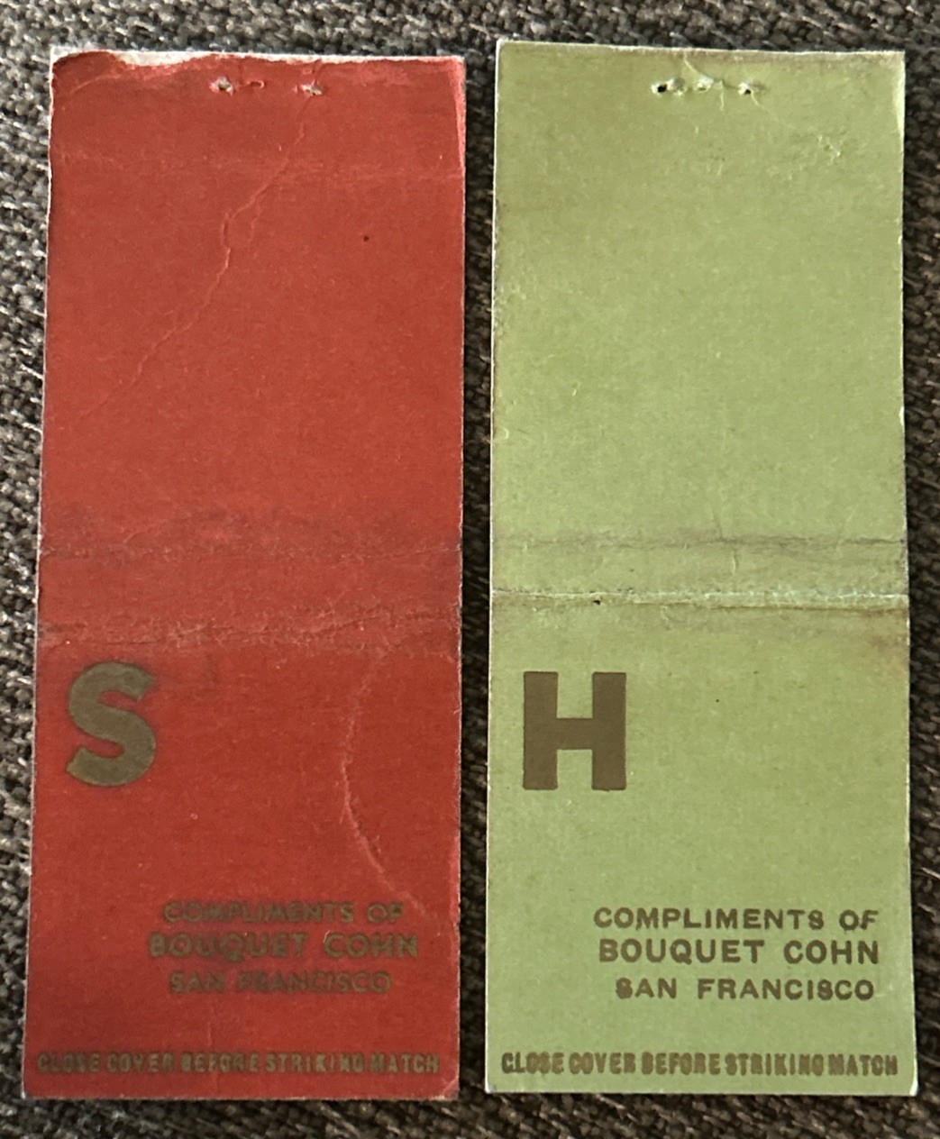 Vintage BOUQUET COHN San Francisco MATCHBOOK COVER Lot Of 2