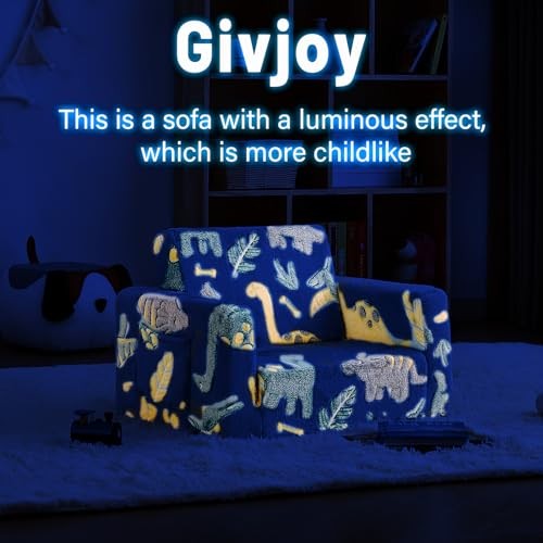 Toddler Chair Kids Couch, 2-in-1 Toddler Soft Sherpa Couch Fold Green Dinosaur