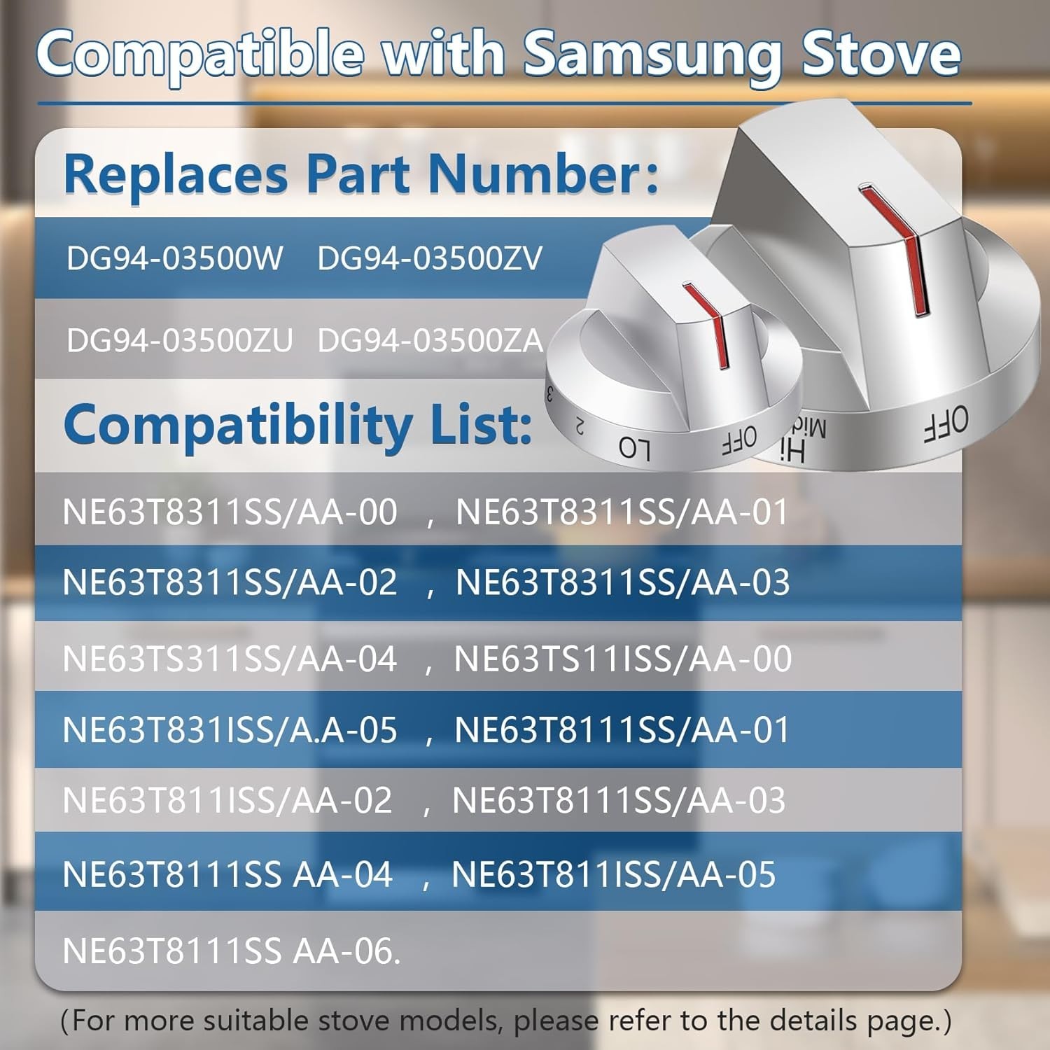 NE63T8511SS for Samsung Electric Range Knobs (4pcs), NE63T8511SS Knobs, NE63T851