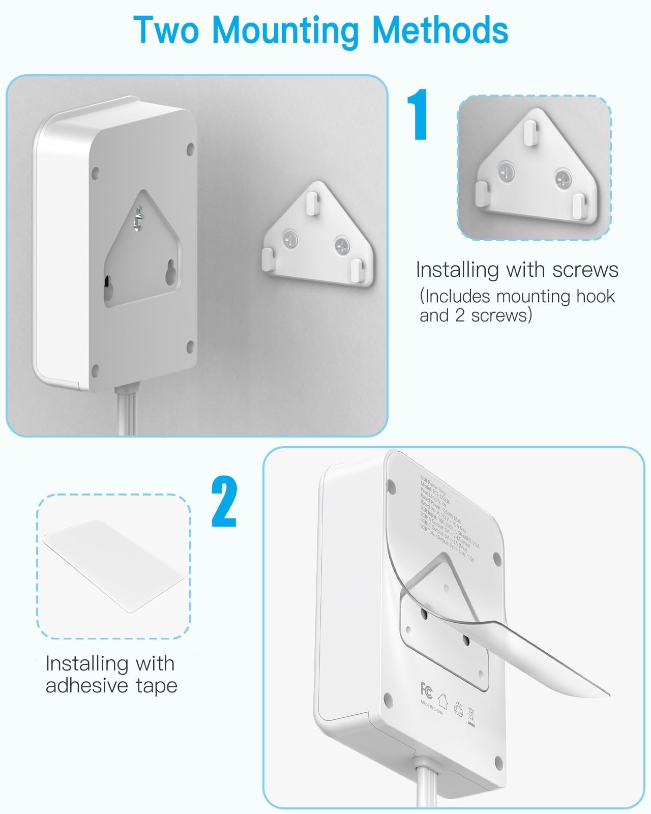 Surge Protector Power Strip, Outlet Extender Stick with USB C 4 FT, White