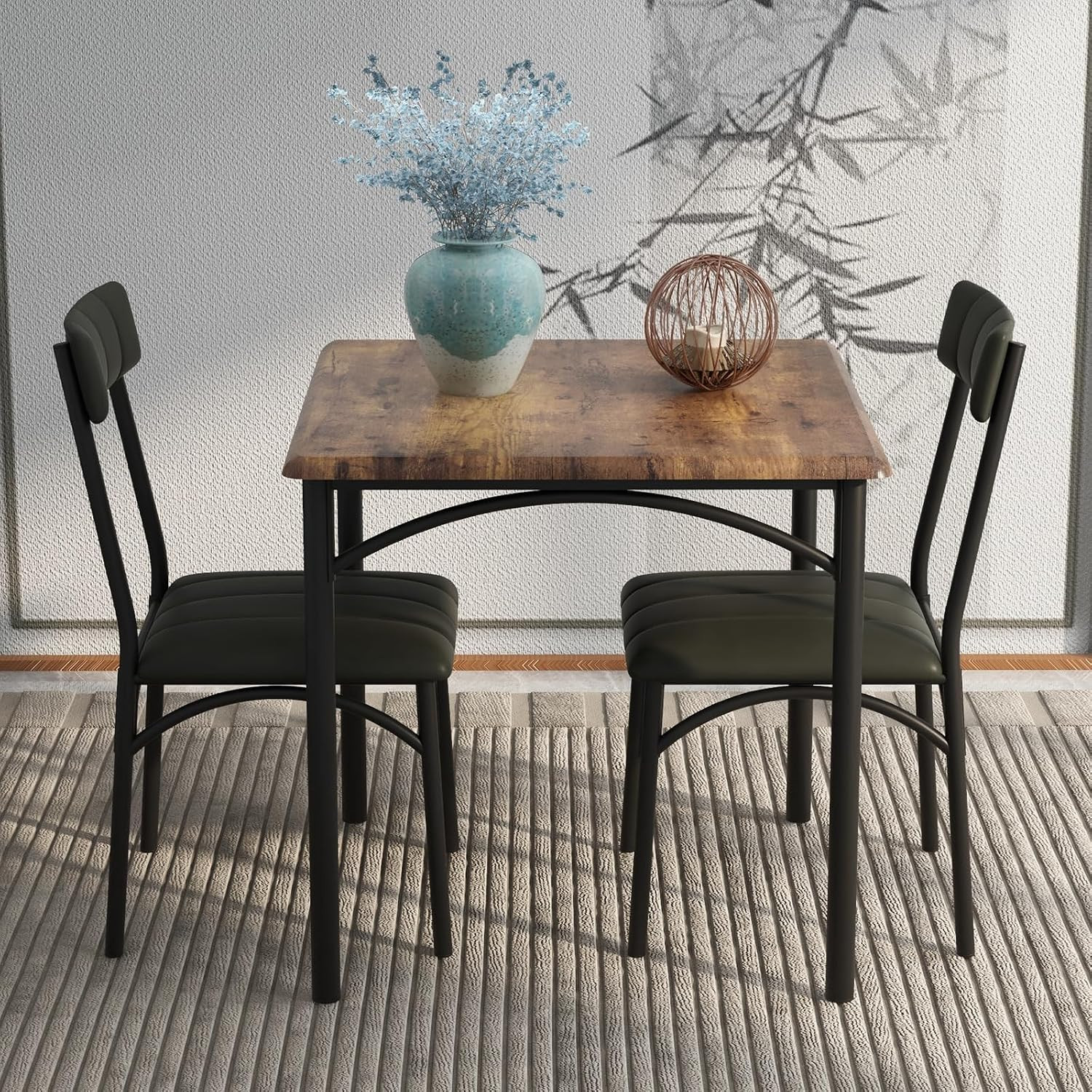 Space-Saving 3-Piece Dining Table Set for 2 – Square Kitchen Table with Upholste