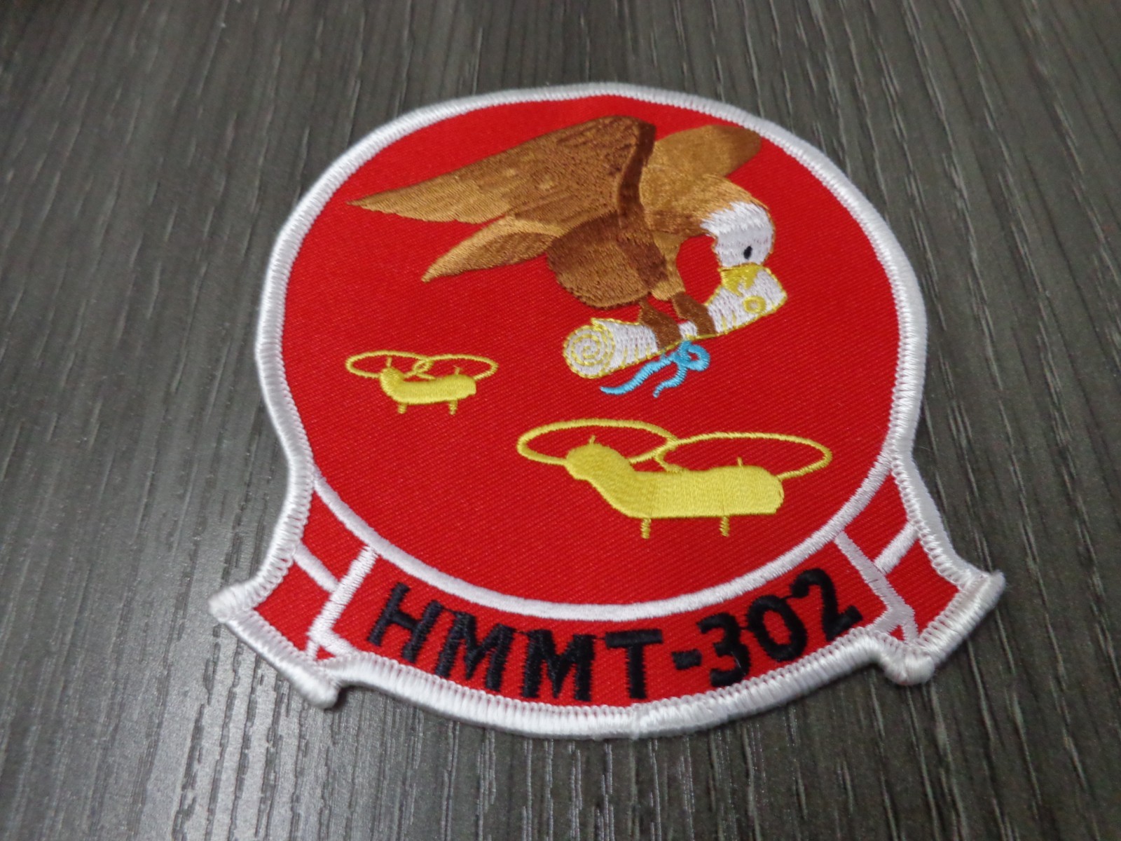 4.5" MARINE CORPS HMMT-302 EAGLE HELICOPTER SQUAD RED EMBROIDERED JACKET PATCH