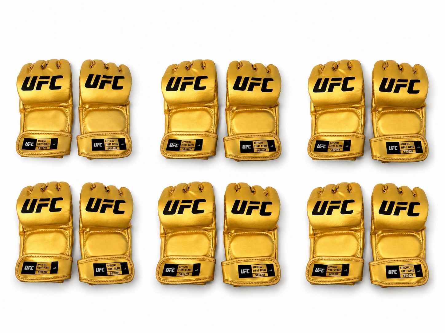 (6) Pairs Gold UFC Champion MMA Fight Gloves Leather - Great For Autographs