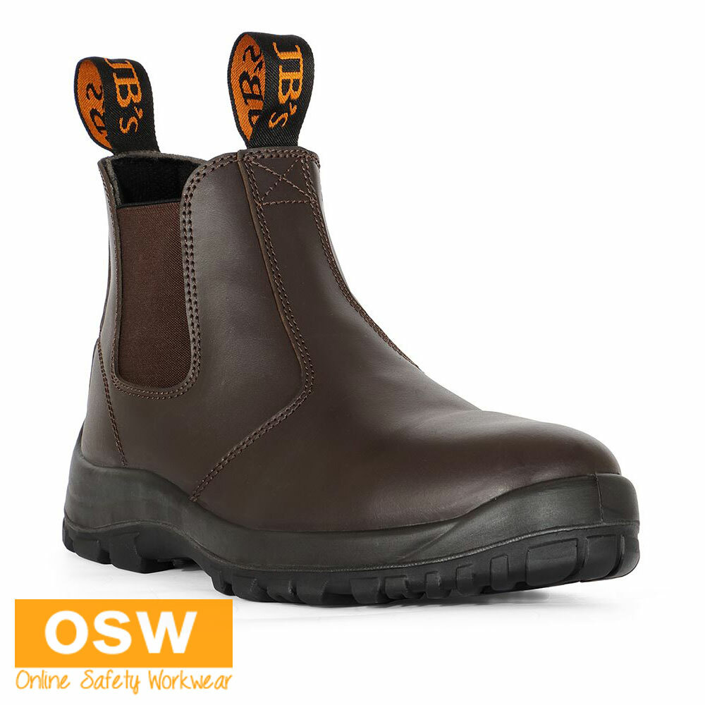 Mens Traditional Builder Tradie Soft Toe Elastic Side BROWN Easy-Pull Work Boots