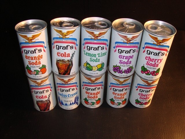 1976 Graf Soda Bicentennial Dummy Cans, 10 In All, Milwaukee, Wisconsin
