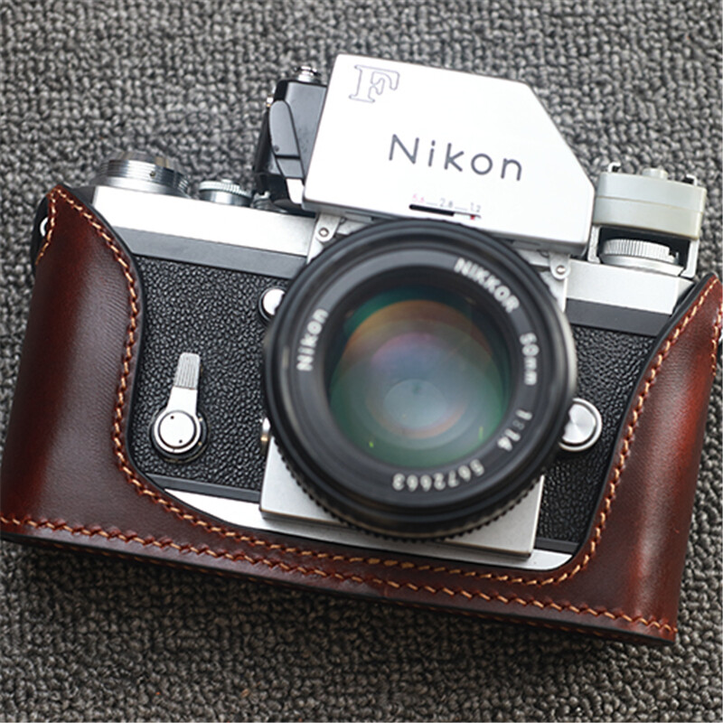 Funper Handcraft Nikon F Camera Half Case Dark Coffee Genuine Leather Cover New