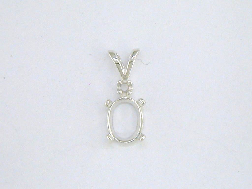 Oval Single Accent Cabochon Pendant Setting Sterling Silver