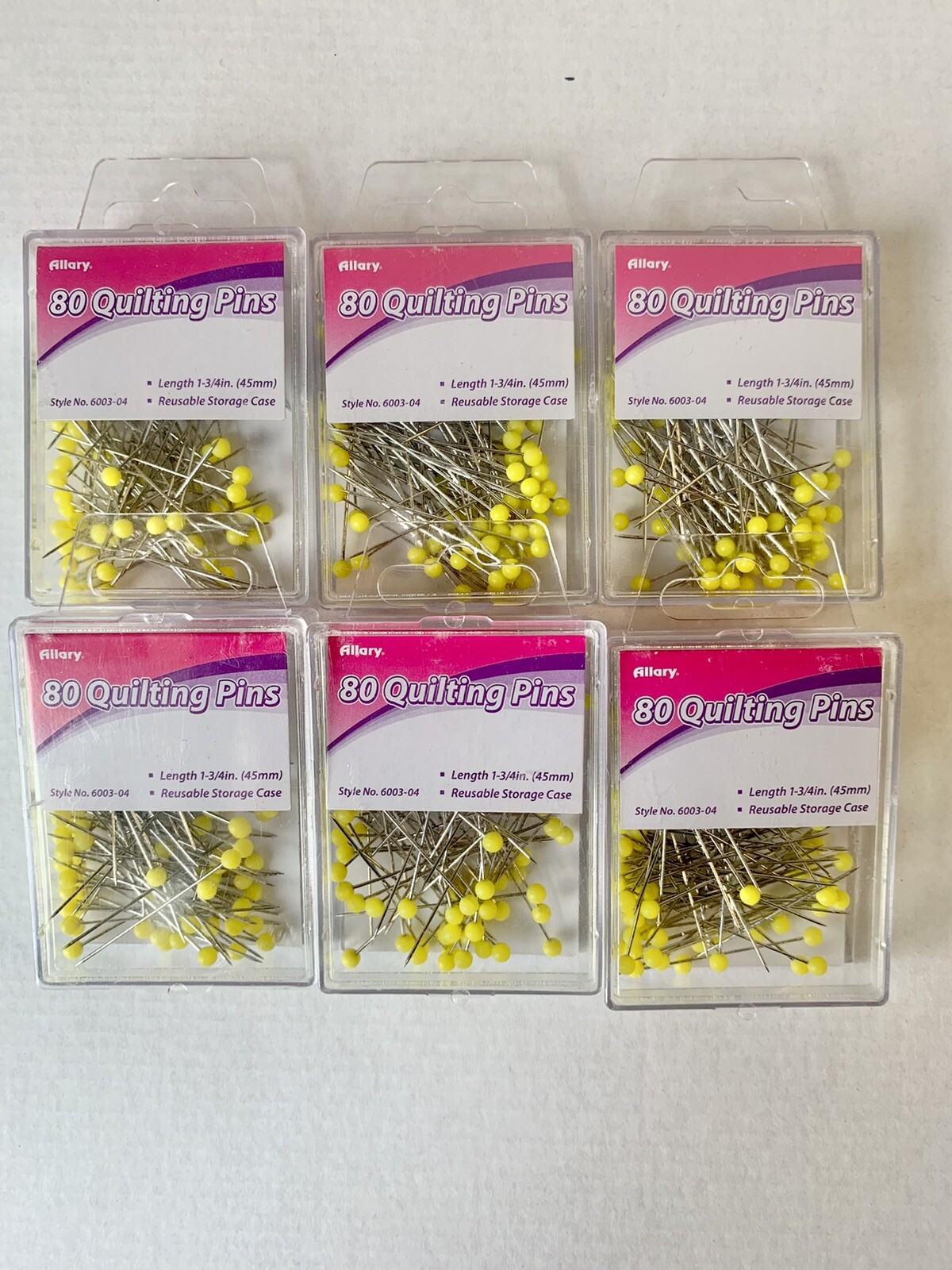 Lot of 6 NEW Boxes of Plastic Ball Top Steel Quilting Sewing Pins 80 pins/box P6