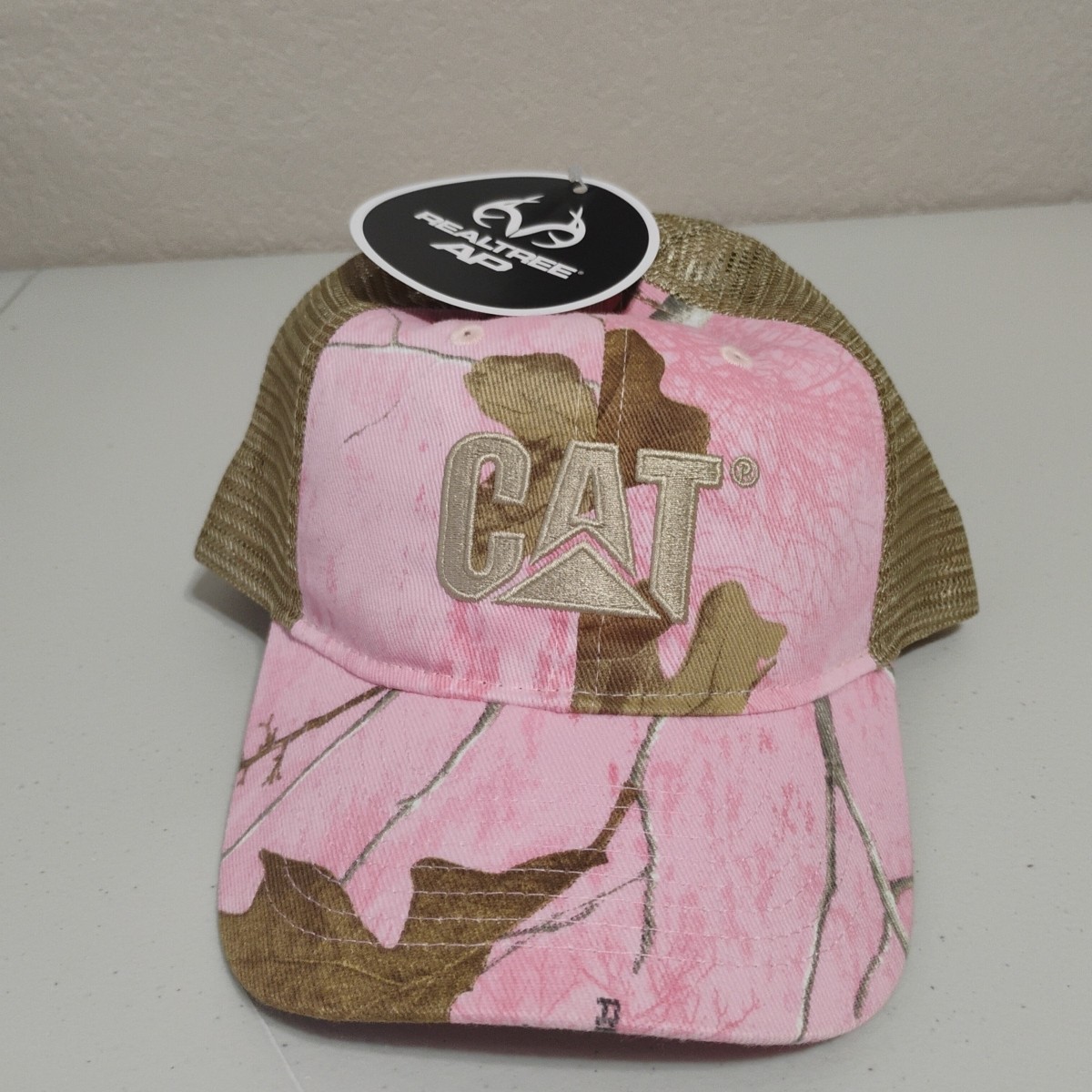 Caterpillar Hat Cap CAT Pink Camouflage Realtree Snap Back Truckers Soft Mesh