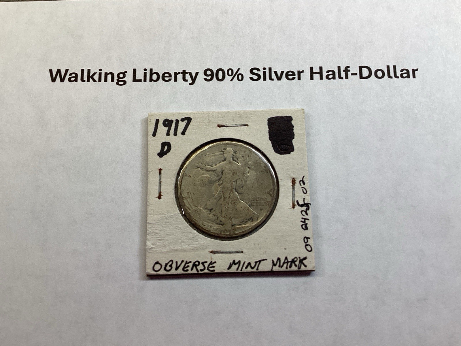 1917 D Walking Liberty 90% Silver Half-Dollar w/Mint Mark on Obverse 09242502tq