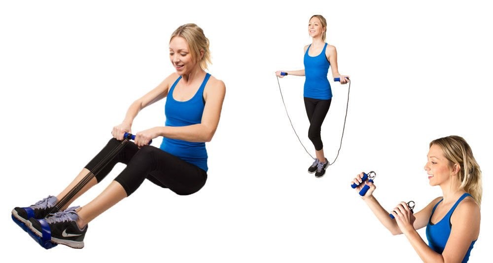 4 Pc Gut Buster Tummy Trimmer Ab Workouts Machine Set With Jumrope & Hand Grips
