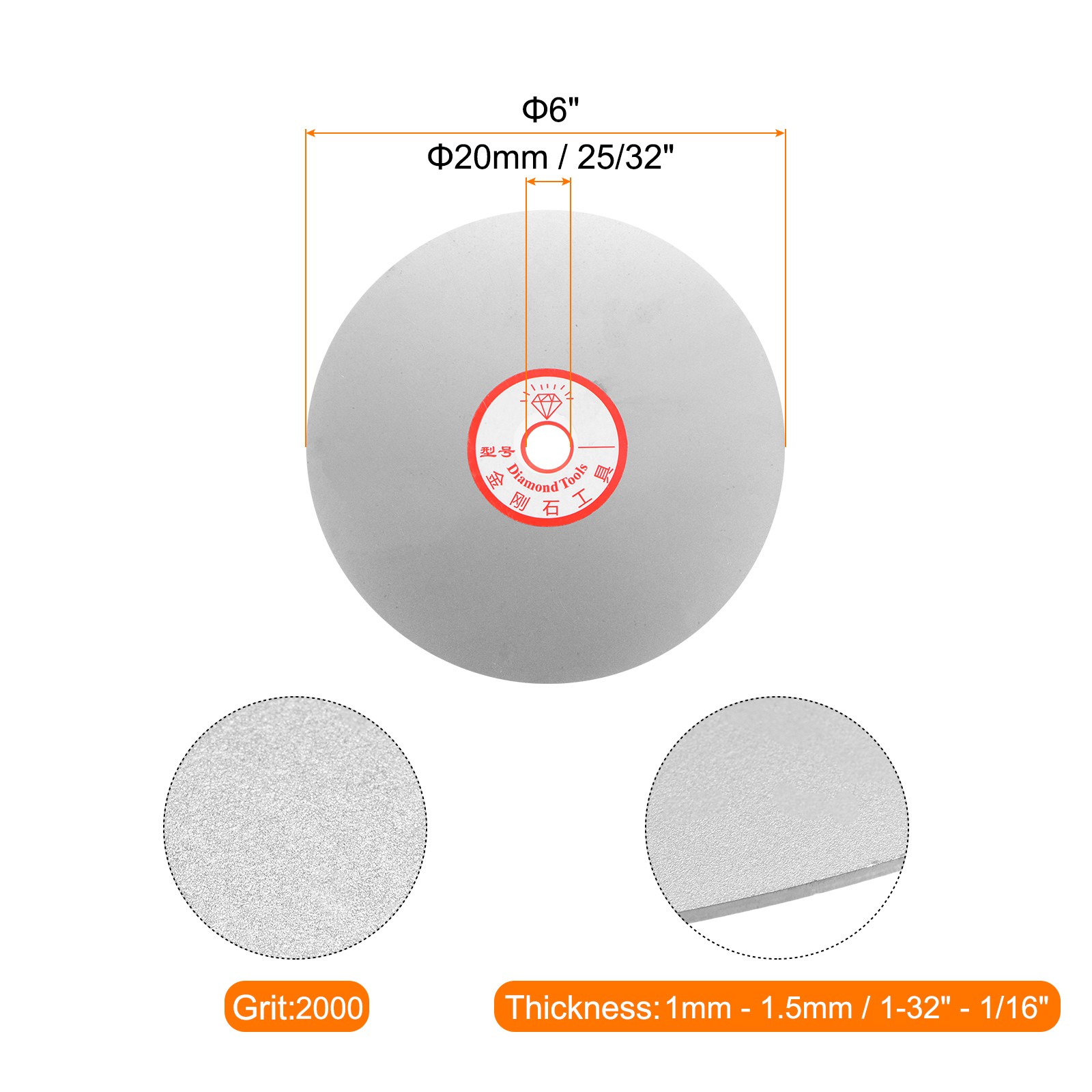 Diamond Grinding Disc 6" Grit 2000 Flat Lap Wheel Sanding Polishing Disk Tool