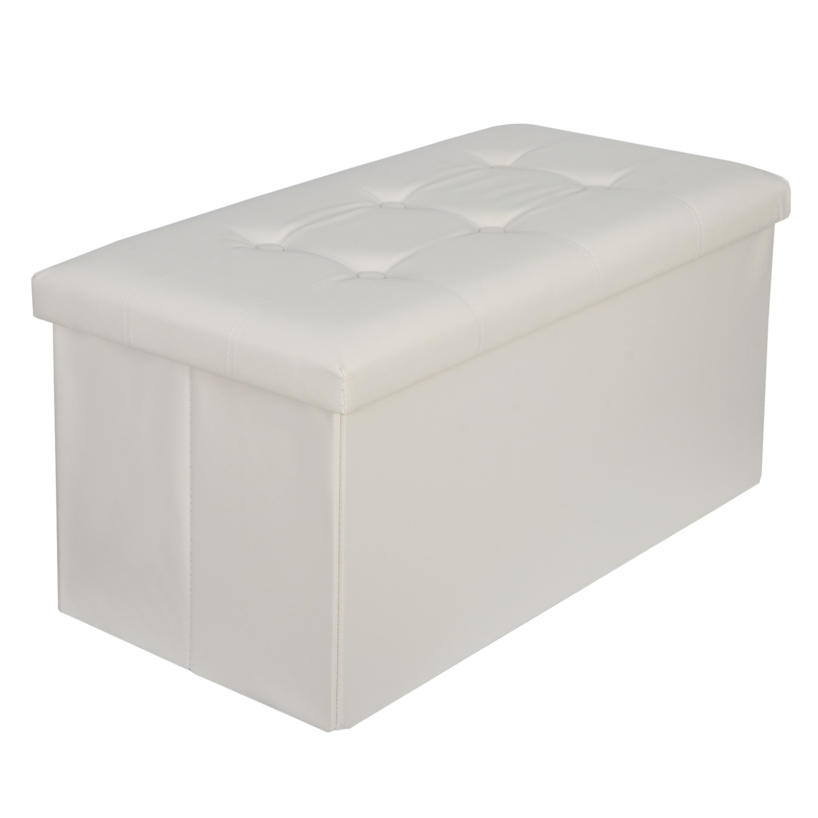 Durable 30" Ottoman Storage Bench Chest Folding Footstool W/Removable Lid Beige