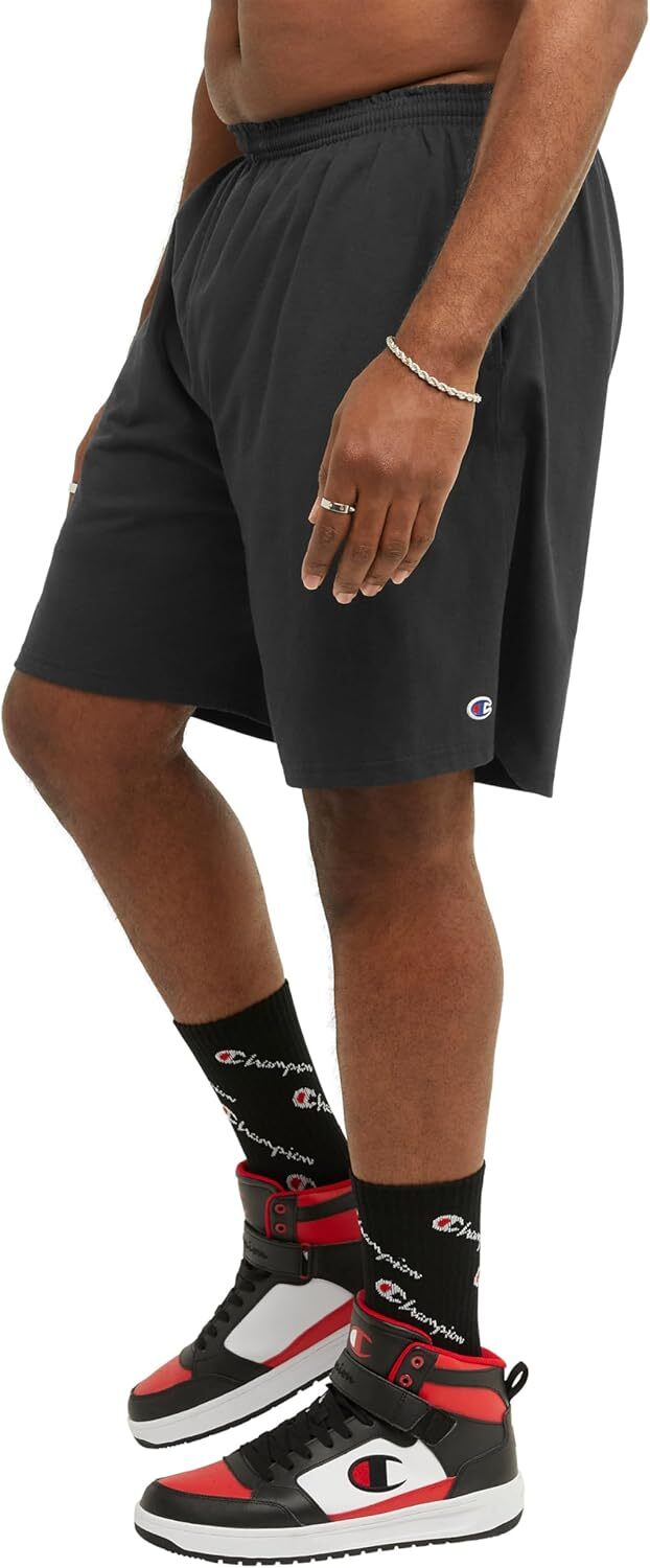 Champion Men'S Shorts, Lightweight Lounge, Casual Large, Black C Patch Logo