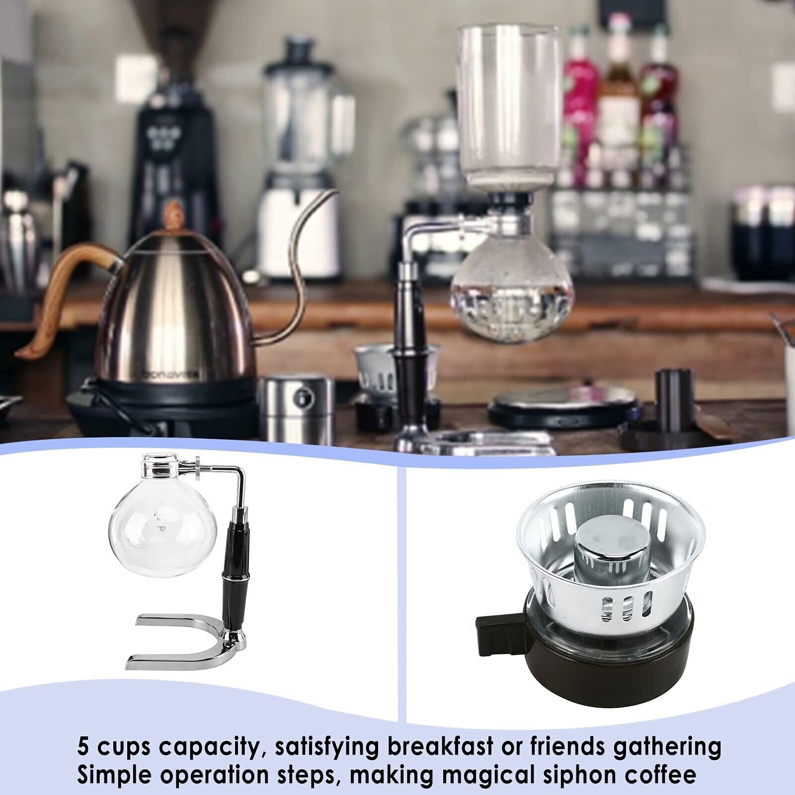 5-Cup Coffee Syphon Tabletop Siphon Gravity Coffee Maker Glass Siphon Vacuum