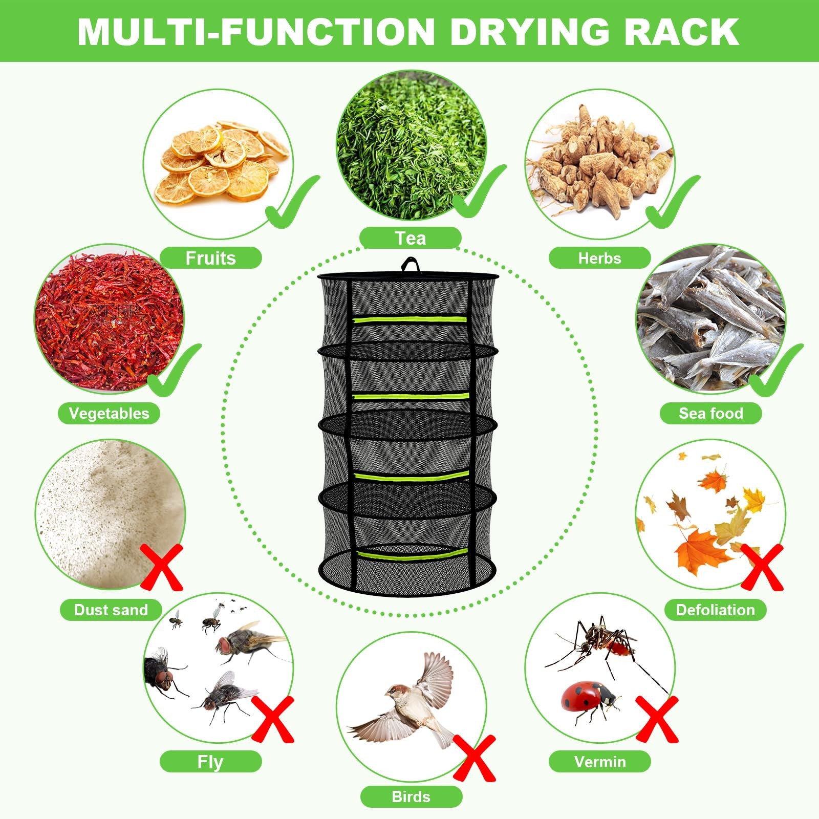 Herb Drying Rack Mesh Hanging with Zipper & Pruning Shears for Drying Herb