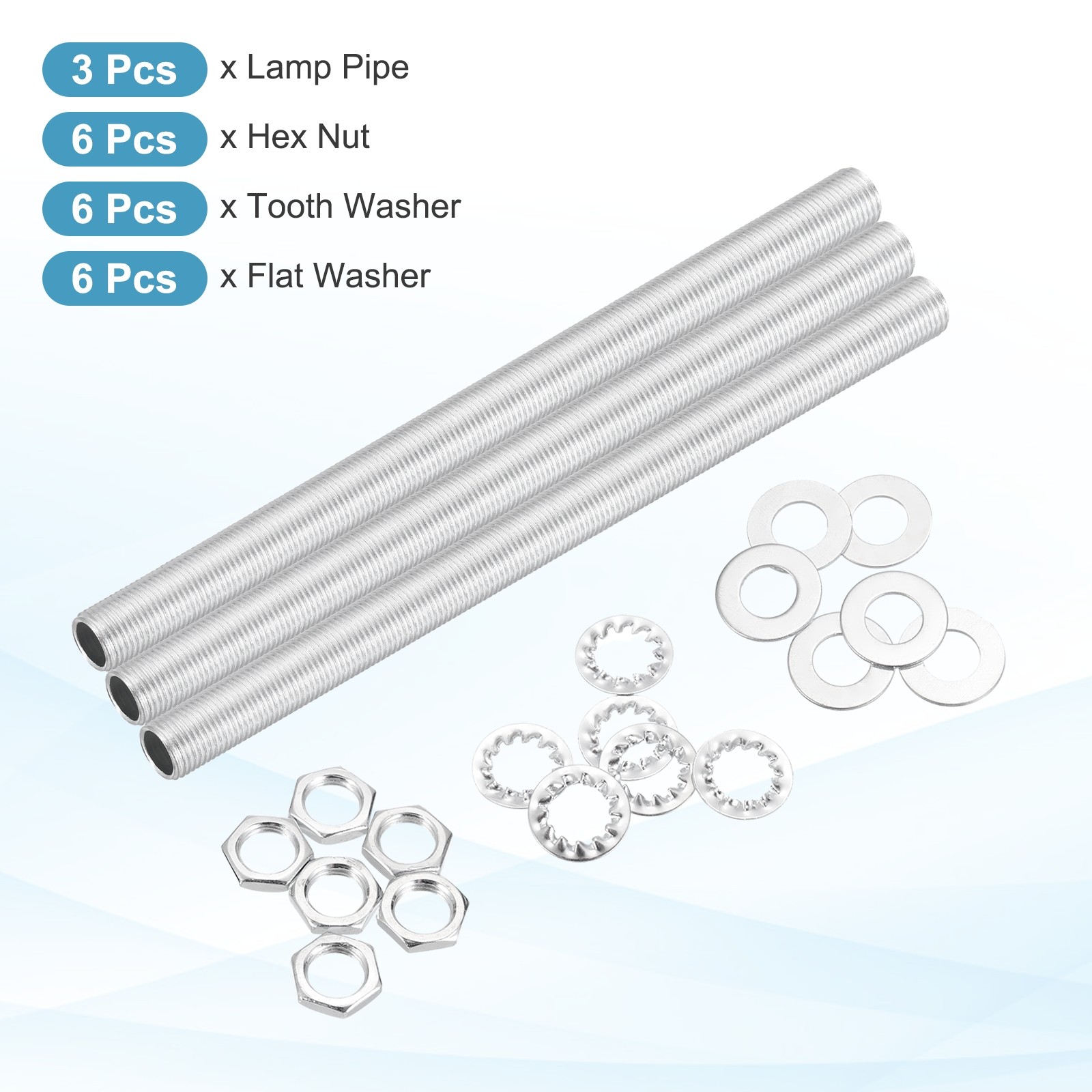 21Pcs 7.1" M10 Lamp Pipe Kit with Lock Nuts Washers for Assembly, Silver
