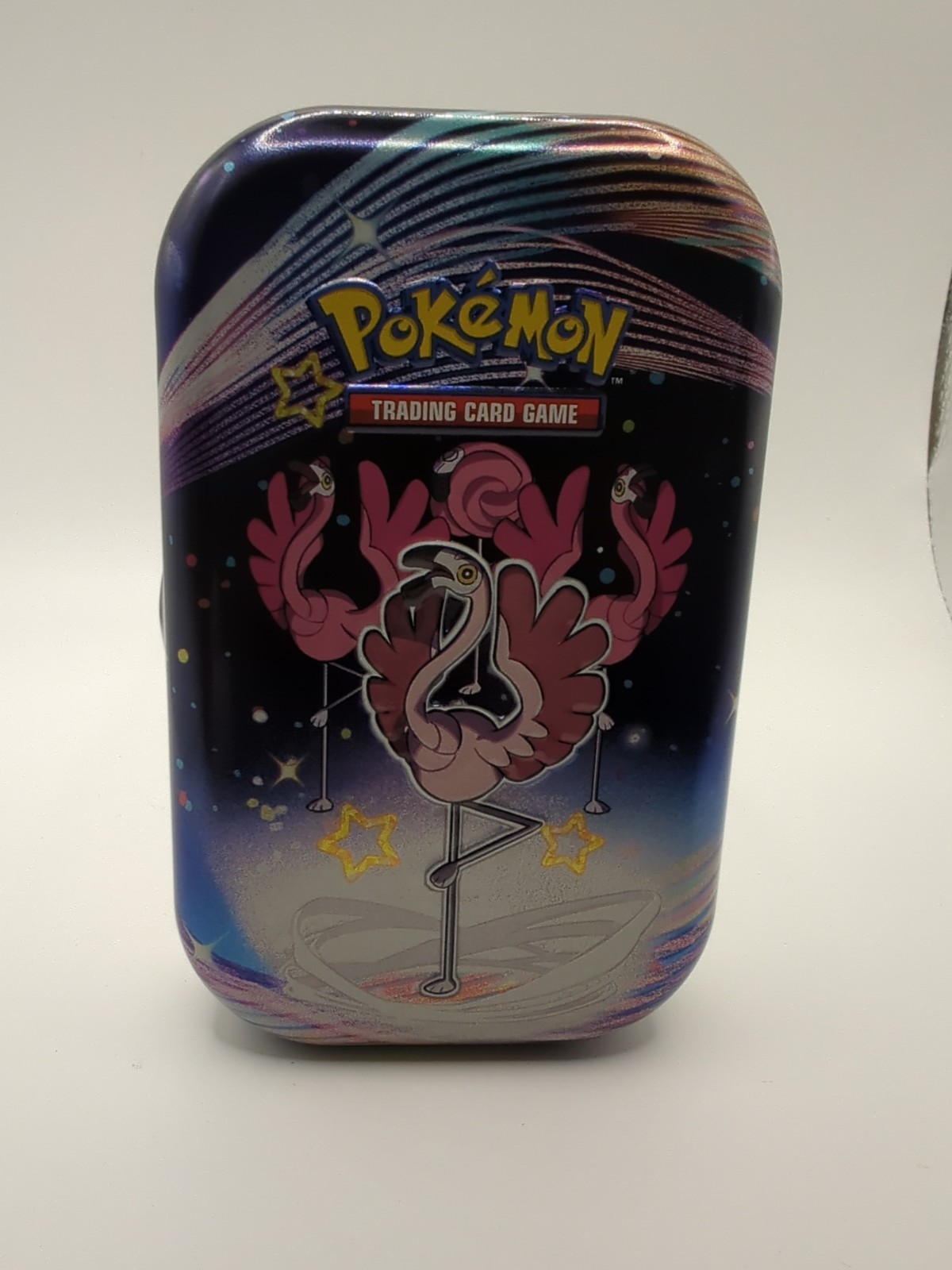 Pokémon TCG Flamigo Paldean Fates Mini Tin w/ Sticker & Art Card - Pokemon 2024