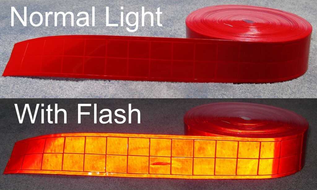 Red gloss REFLECTIVE TAPE PVC sew on material 3'x2"