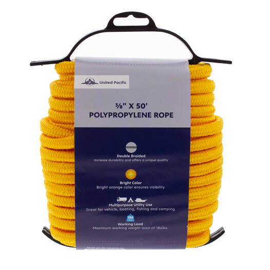 United Pacific 92040 3/8" x 50-ft 16-Strand Double Braided Polypropylene Rope