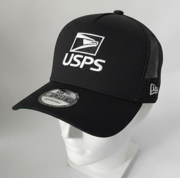 USPS Logo Trucker Hat, New Era Black Mesh Unisex Cap, Embroidered Logo