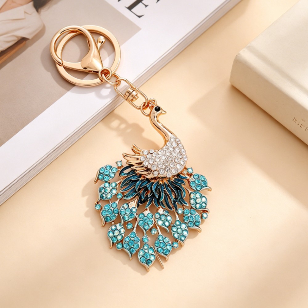 Blue Full Rhinestone Peacock Keychain