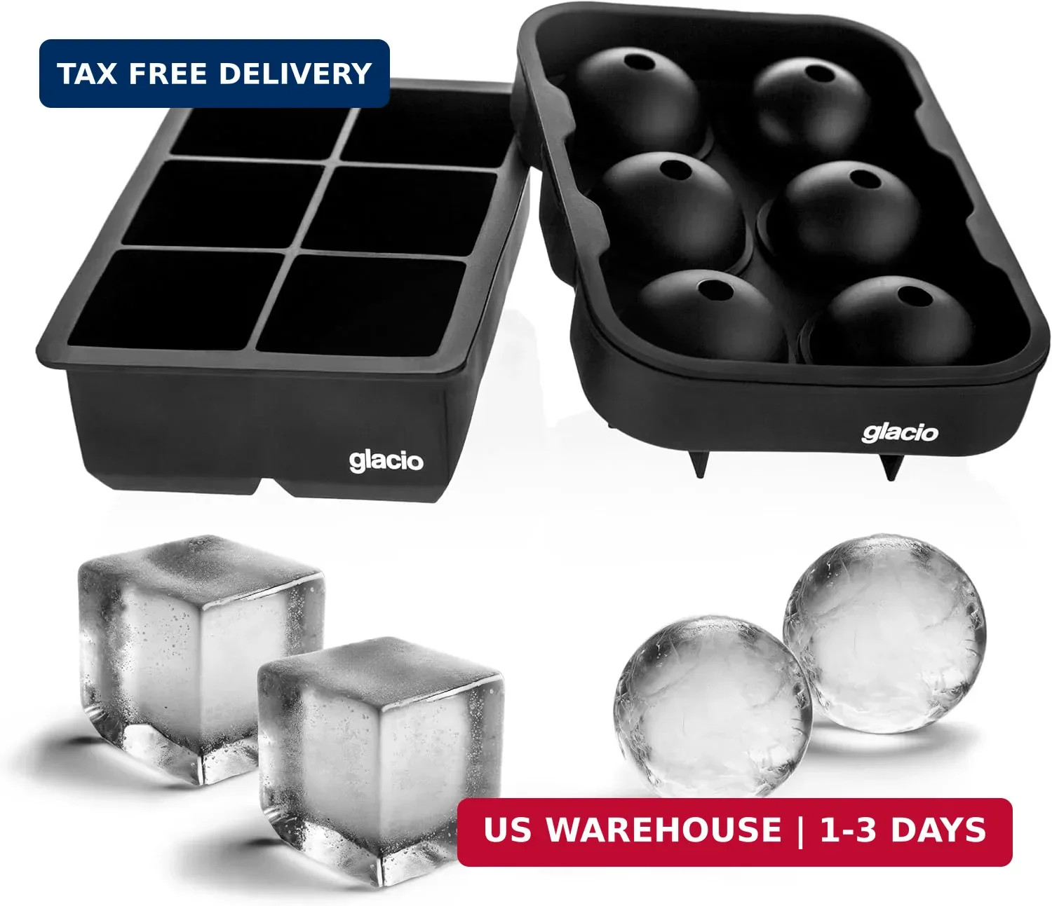 Silicone Ice Cube Trays - Large Silicone Molds for 2-Inch Ice Cubes and Spheres