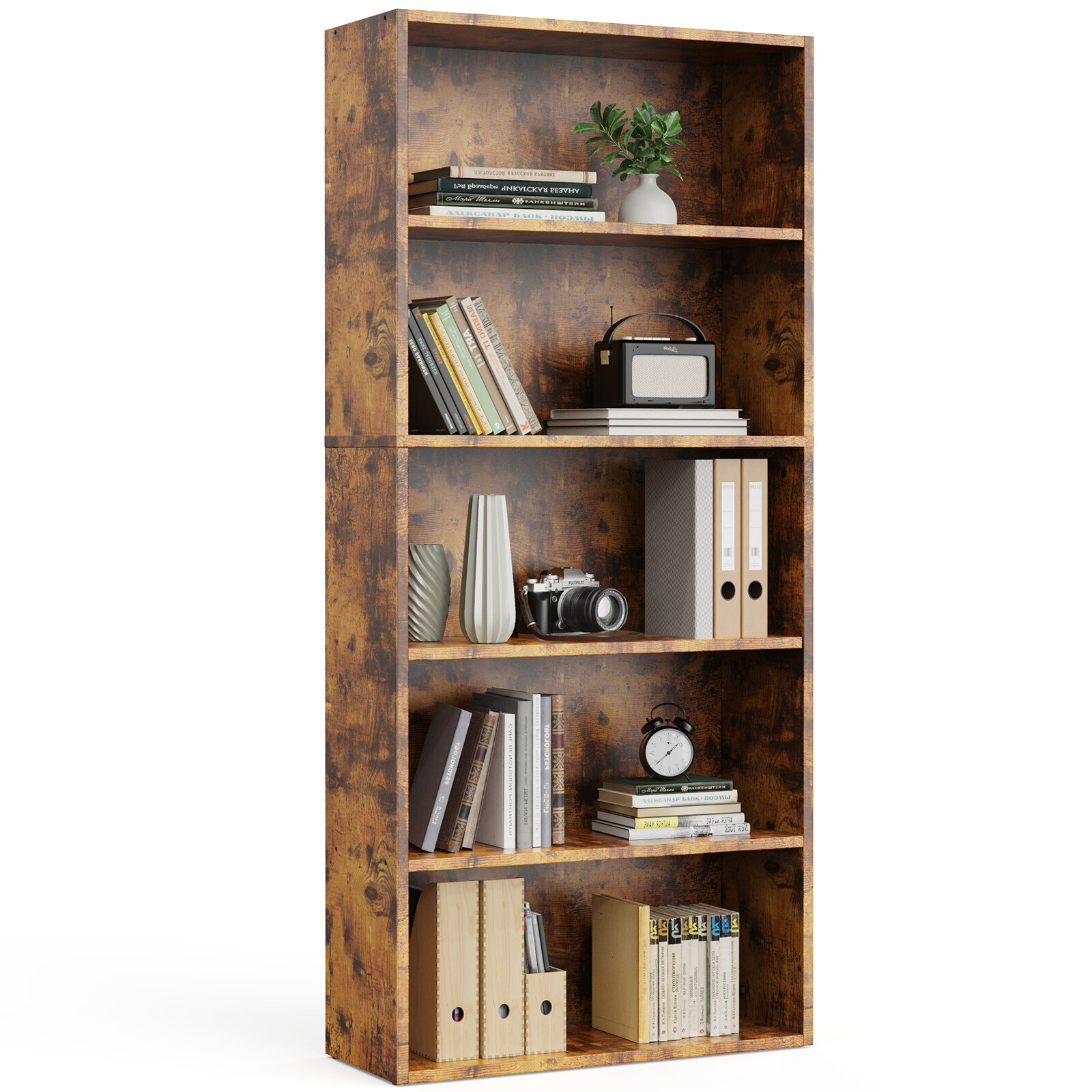 Bookshelf 3-6Tier Storage Shelf Adjustable Bookcase Open Wood Magazine Organizer