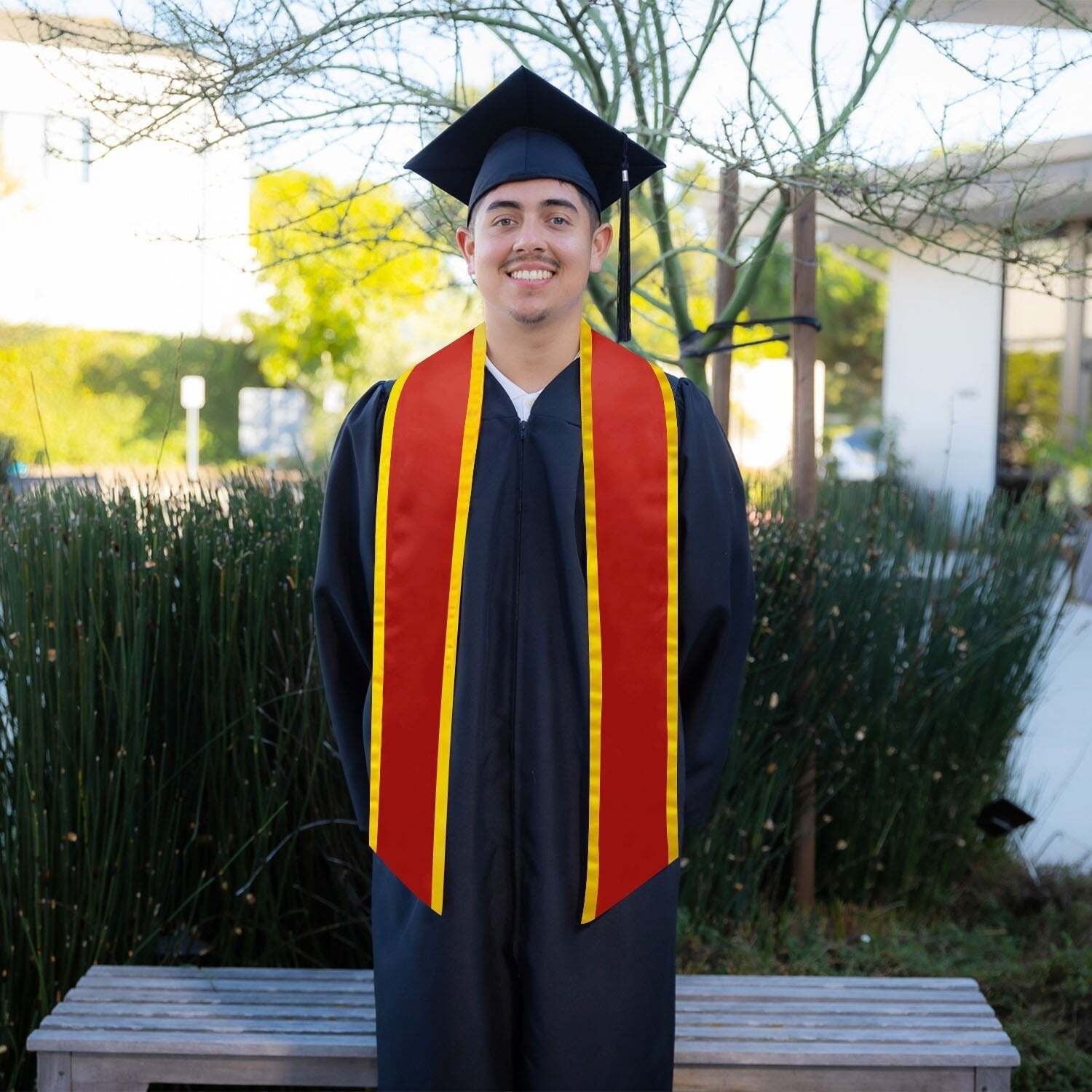 Endea Graduation Red/Gold Plain Graduation Stole With Trim Color