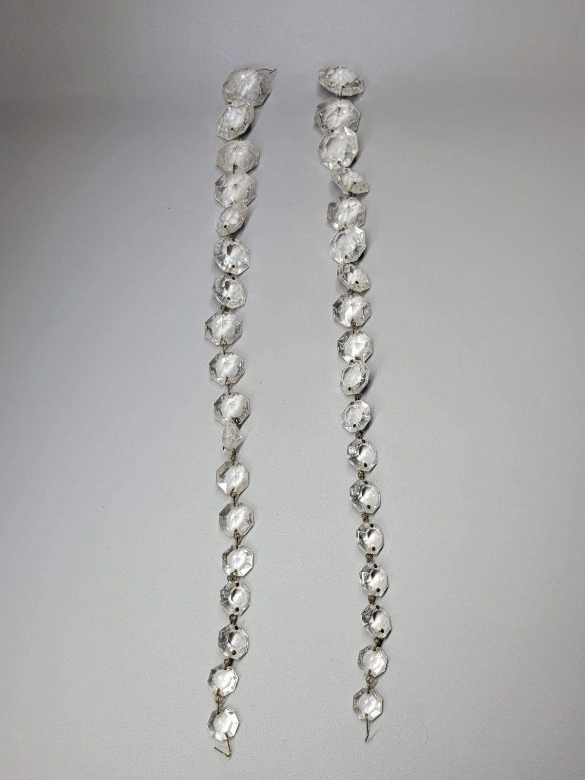 Set of 2 Faceted Clear Crystal Glass Chandelier Graduated Prism Chains Lot 3