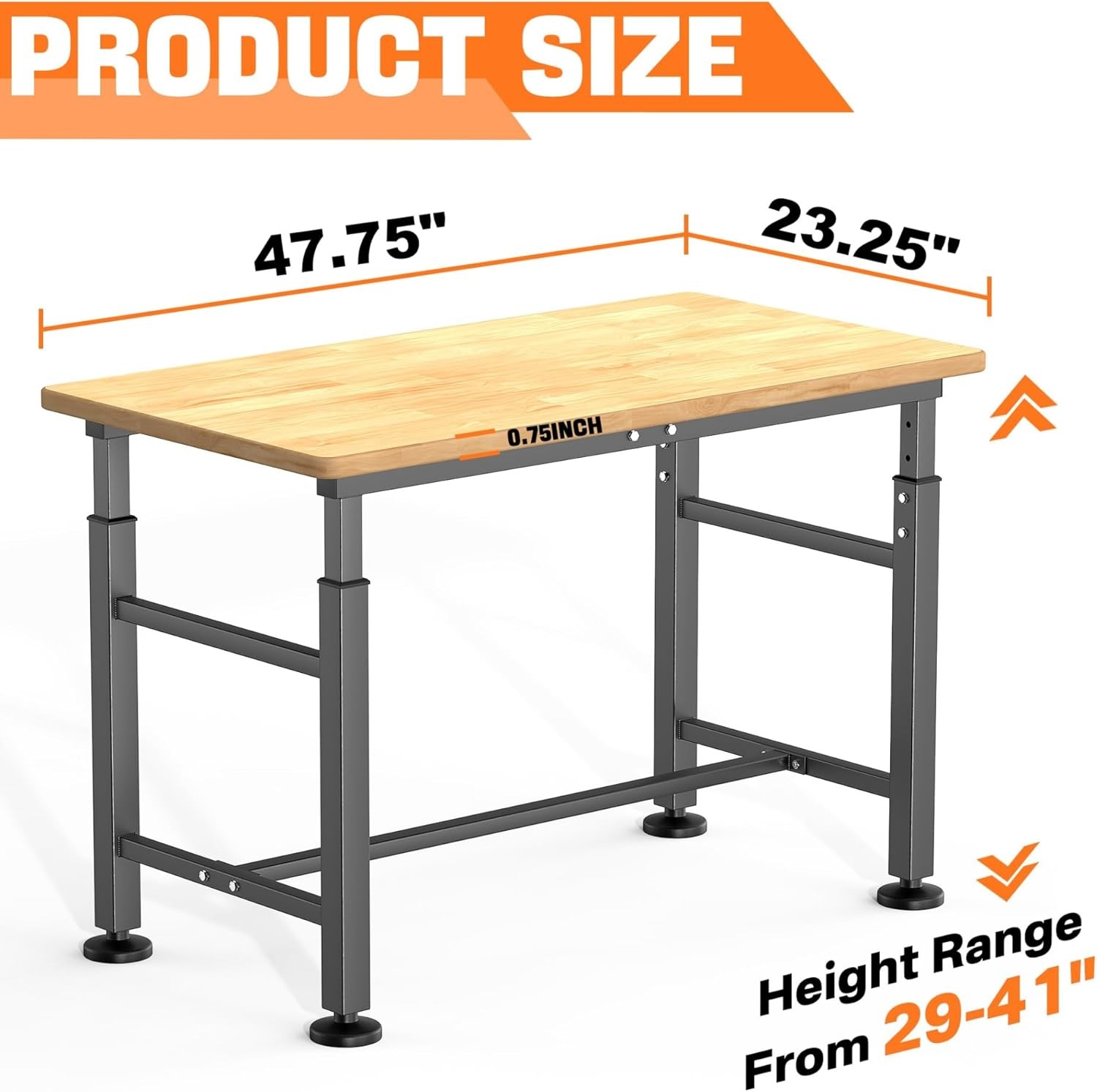 TORACK Adjustable Workbench 47.75" Rubberwood Top 2000 lbs Capacity