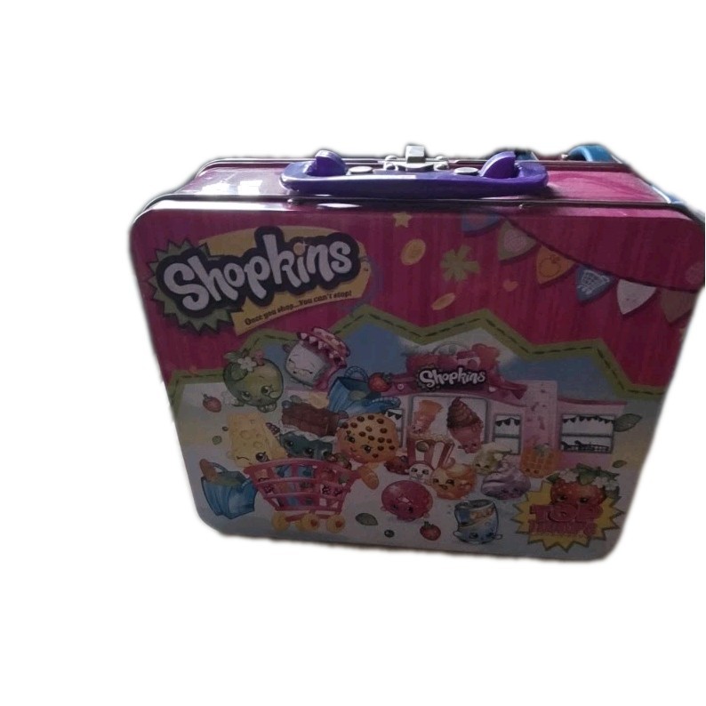 Shopkins Metal Lunch Box Collector Tin Pink 2013 Purple Handle Moose Toys