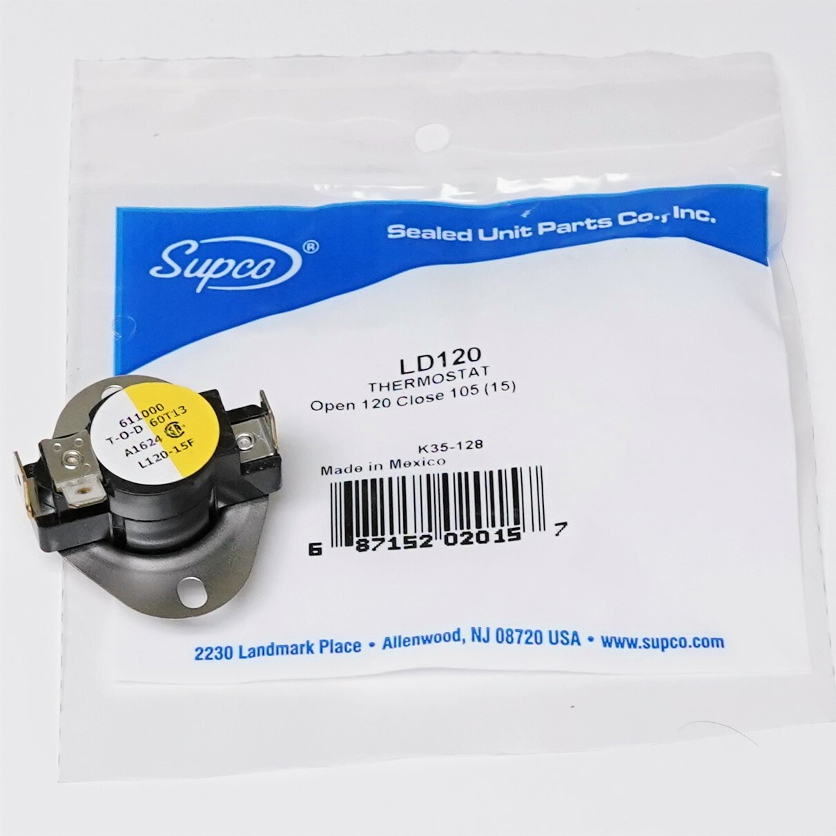 Supco LD120-15 Heater Limit Thermostat Thermodisc Open On Rise 3 Wire